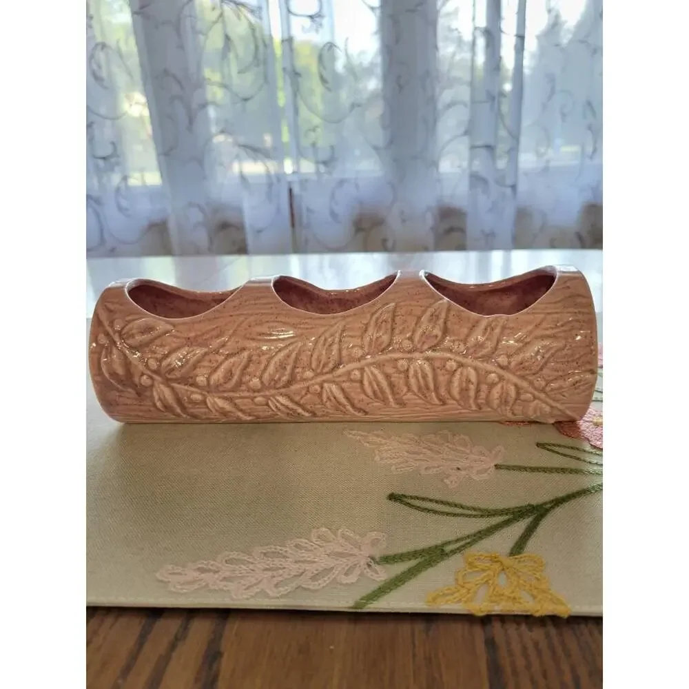 Vintage Red Wing Pottery Log Planter Vine Pink Speckled 10
